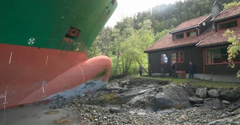 Cargo ship crashes into man's yard in Norway after crewman fell asleep