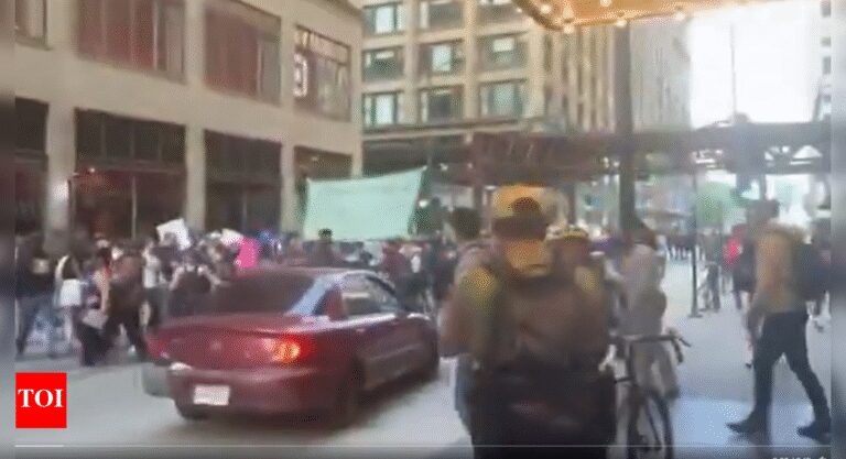 Anti-ICE protest: Car rams into crowd, 66-year old woman injured-Watch video