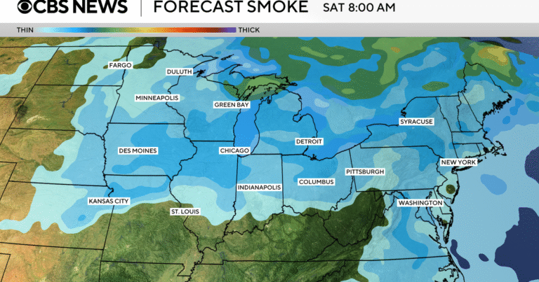 Maps show U.S. air quality and Canada wildfire smoke forecast