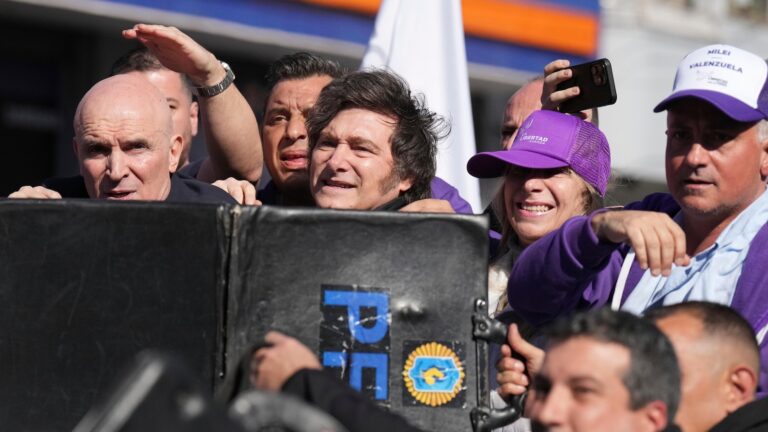 Protesters throw rocks at Argentine President Milei's convoy while he campaigns