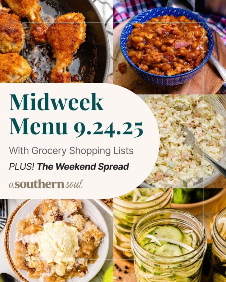 एक पाठ ओवरले के साथ एक मिडवेक मेनू भोजन योजना के लिए 5 तस्वीरों का एक फोटो ग्रिड।