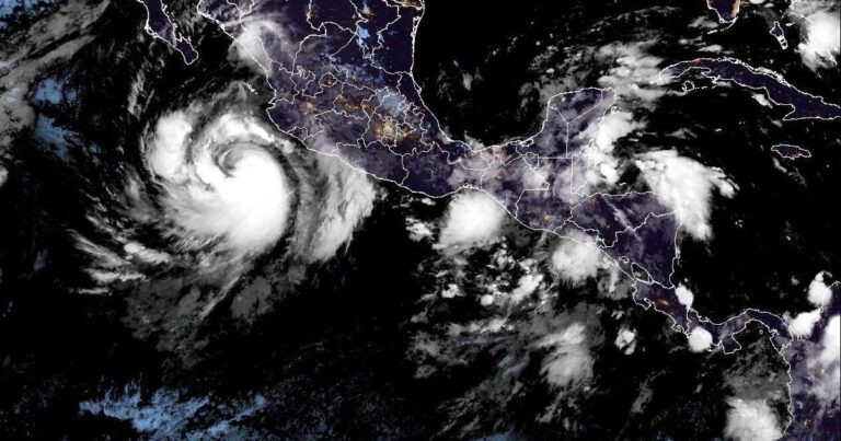 Hurricane Priscilla intensifying off southwest Mexico, over Pacific. Maps show forecast path.